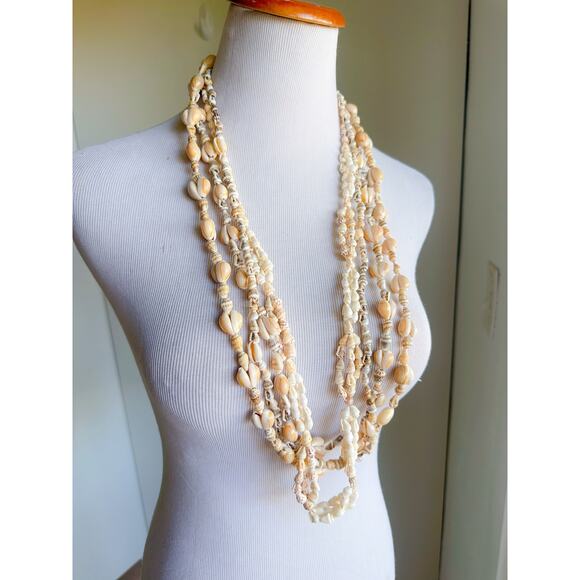 Set of 4 Seashell Long Strand Necklaces | Beachy Indie Vintage Boho Jewelry - Picture 1 of 8